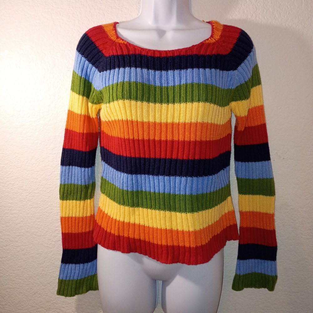 Vintage No Boundaries Colorful Striped Women's Sweater Juniors Size Medium